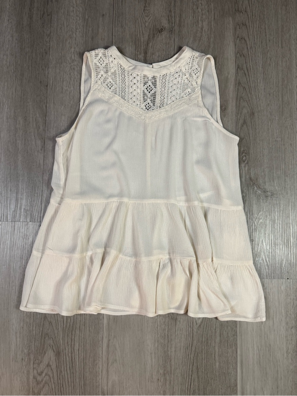 maurices Women’s Boho Ivory White Lace Tunic Blouse Sleeveless Round Neck M